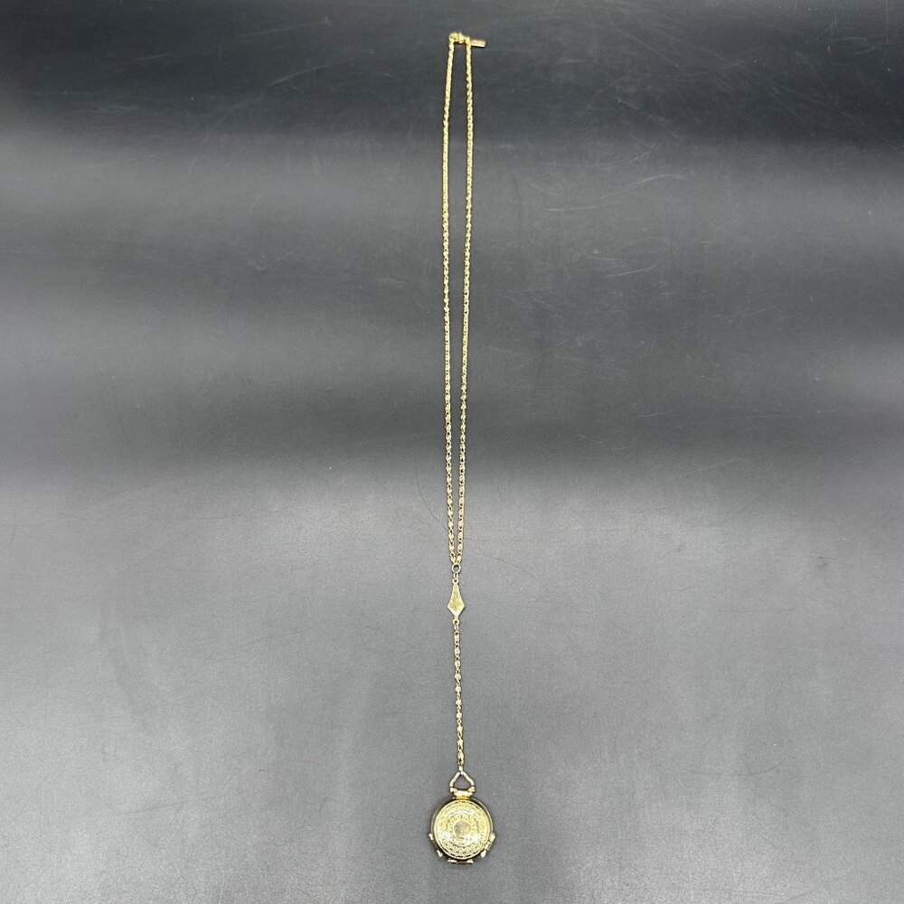 Vintage 1928 Signed Gold Tone Butterfly Locket Pendant Necklace Long Chain Retro - Picture 4 of 11
